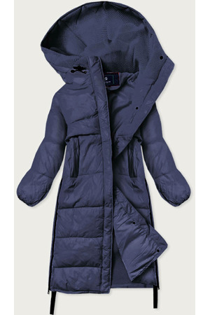 Tmavě modrá dlouhá zimní bunda z různých spojených materiálů (jin-210)
