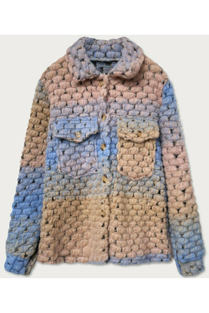 Světle modro-béžová dámská košilová bunda s límcem (2453)