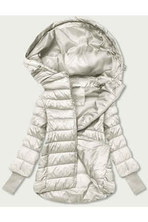 Krótka kurtka damska z dzianinowymi ściągaczami ecru (P22-6636-12)