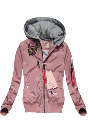 Růžová dámská bunda s nášivkami (W558)