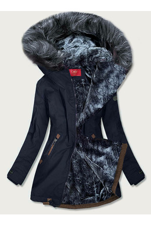 Tmavě modro-šedá voděodolná dámská bunda parka (m-923)