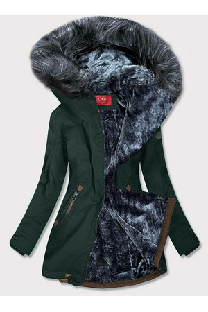 Zeleno-šedá voděodolná dámská bunda parka (m-923)