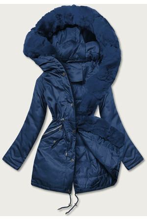 Tmavě modrá dámská bunda parka s kožešinou (5m762-215)