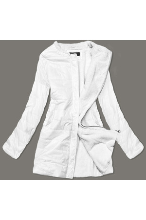 Bílá dámská bunda s mechovitým kožíškem pro přechodné období (M-1733)