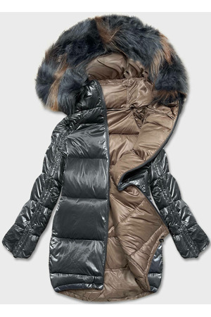 Grafitovo-béžová oboustranná oversize bunda (h-1088-62)