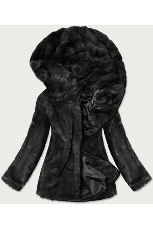 Černá dámská bunda-kožíšek s kapucí (br9742-1)