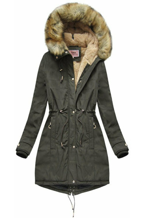 Teplá dámská zimní bunda parka v barvě khaki (w165)