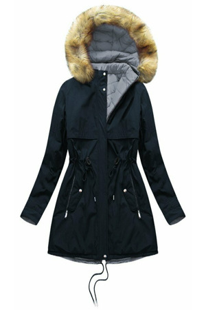 Tmavě modro-šedá oboustranná dámská zimní bunda s kapucí (w214big)