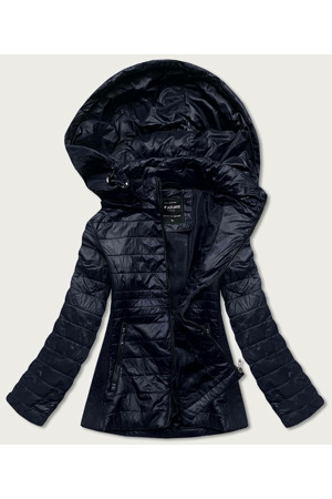 Tmavě modrá prošívaná dámská bunda s pružnými vsadkami (RQW-7012)