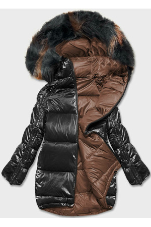 Černo-hnědá oboustranná oversize bunda (h-1088-01)