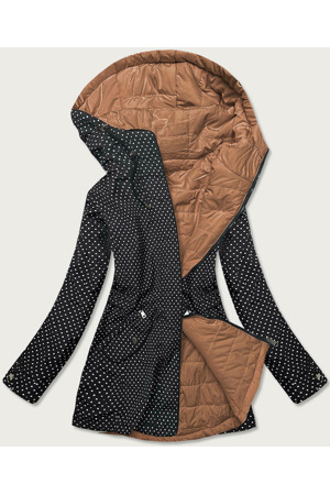 Černo-karamelová oboustranná dámská puntíkovaná bunda (M-111)