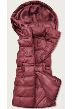 Teplá dámská vesta ve vínové bordó barvě z eko kůže (D-3231-67)