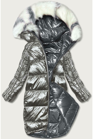 Grafitově-šedá oboustranná metalická zimní bunda  (p21-7901-27+61)