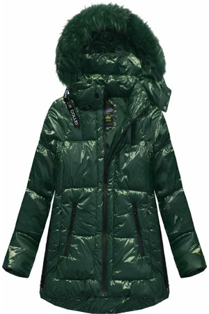 Tmavě zelená lakovaná prošívaná dámská bunda (7697)