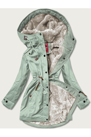 Dámská zimní bunda parka v mátové barvě se vsadkami z eko kůže (2M-21A93)