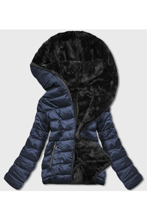 Tmavě modrá oboustranná dámská bunda - kožíšek (b8051-3)