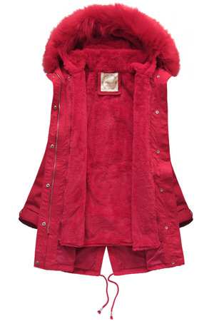 Červená dámská zimní bunda parka s kapucí a s odepínací podšívkou (7600)
