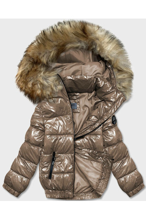 Světle hnědá lakovaná dámská bunda (B8039-12)