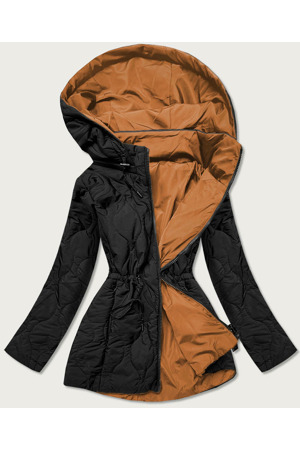 Černo-karamelová oboustranná dámská prošívaná bunda (MHM-W589BIG)