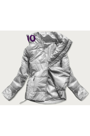 Krátká stříbrná prošívaná dámská bunda se stojáčkem (B9567)