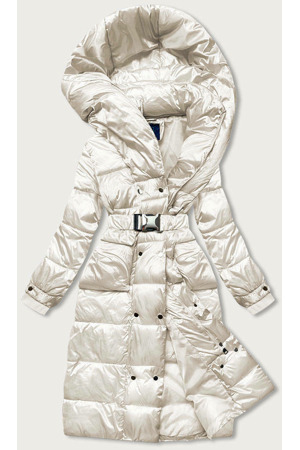 Béžová dlouhá dámská bunda s opaskem (ag8-8002)