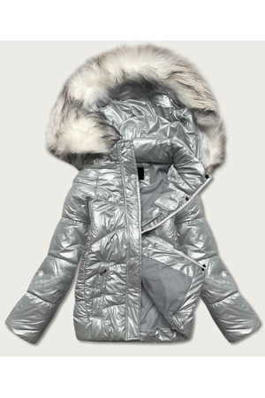 Šedá krátká dámská zimní károvaná bunda (16m9052-92)