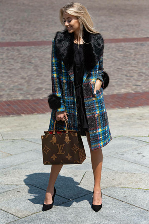 Dámský vícebarevný kabát z tkaniny bouclé (FK-016)