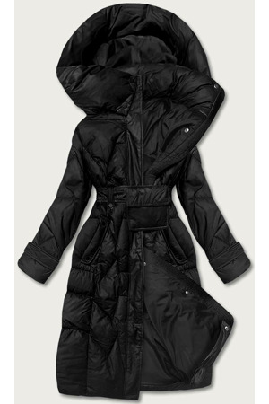 Černá péřová bunda se stojáčkem a kapucí (ag2-j82)