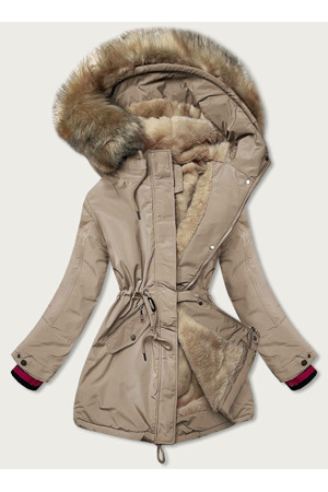 Béžová dámská zimní bunda parka s kožešinovou podšívkou (can-579big)