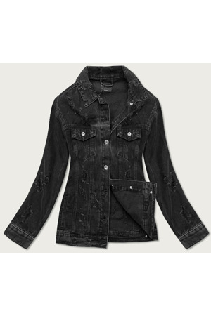 Černá dámská džínová bunda s protrženími (34761A)