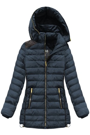 Tmavě modrá dámská zimní bunda s kapucí (CX589)