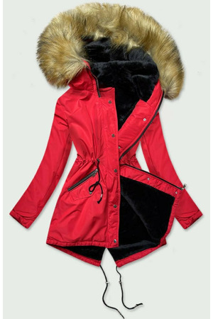 Červená dámská zimní bunda typu parka (b2628)