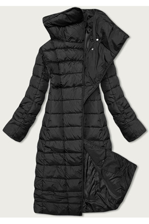 Černá dlouhá dámská zimní bunda s límcem (my017)