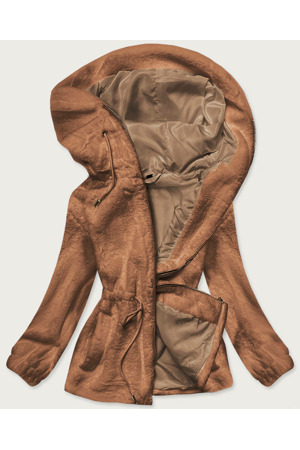 Hnědá kožešinová dámská bunda s kapucí (BR9596-12)