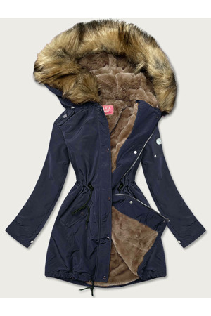 Tmavě modrá dámská bunda parka s kožešinovou podšívkou (m-21506)