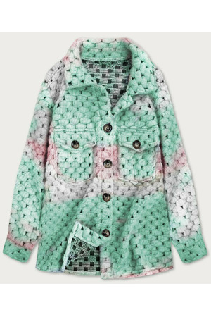 Růžovo-mátová dámská košilová bunda se stojáčkem (1132)