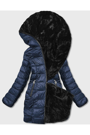 Tmavě modrá oboustranná dámská bunda - kožíšek (b8052-3)
