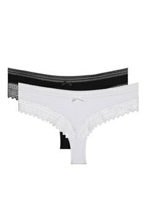 Dámské bavlněné brazilky s krajkou 2 ks DIM SEXY FASHION BRAZILIAN 2x - DIM - černá