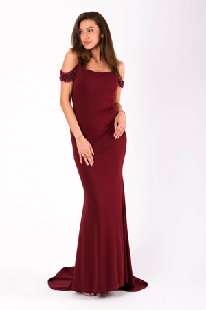 Dámské šaty EVA&LOLA na ramínka dlouhé s vlečkou bordó - Bordó / S - EVA&LOLA