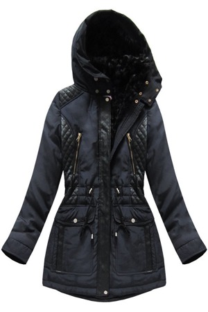 Tmavě modrá dámská zimní bunda s kapucí (3302W)