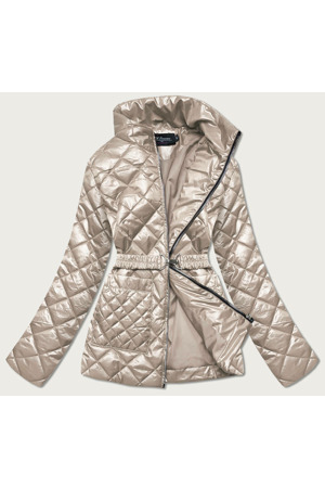 Béžová prošívaná dámská bunda s páskem (BH2208)