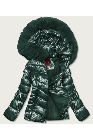 Zelená krátká dámská bunda s kožešinou (TY036-38)