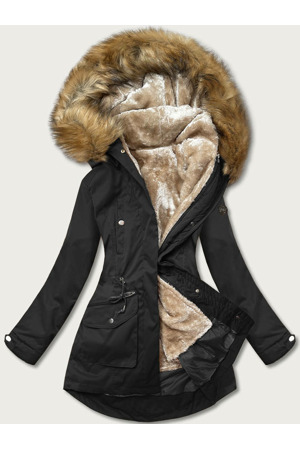 Černo-béžová dámská zimní bunda parka (m-21356)