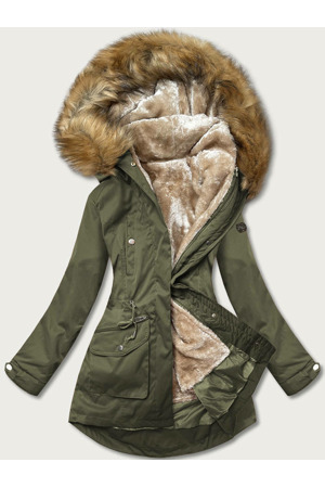 Khaki-béžová dámská zimní bunda parka (m-21356)