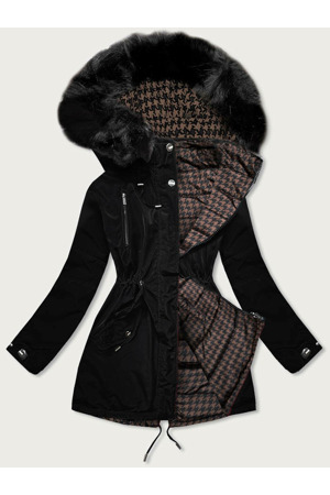 Černo-hnědá oboustranná dámská zimní bunda (w557)