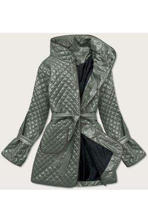 Šedozelená dámská prošívaná bunda s páskem (7262)