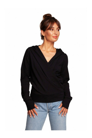 B246 Zavinovací svetr s kapucí - černý
