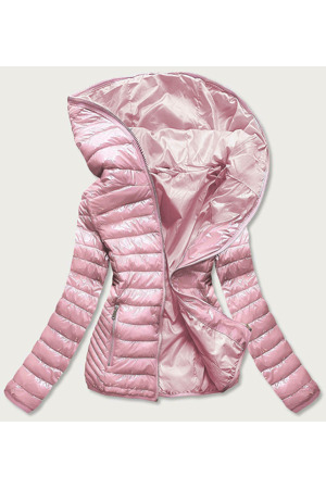 Růžová prošívaná dámská bunda s kapucí (B9561)