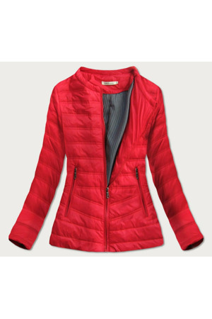 Červená prošívaná bunda s kulatým výstřihem (S-111)