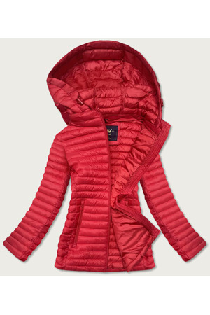 Červená prošívaná bunda s kapucí (LD-7218)